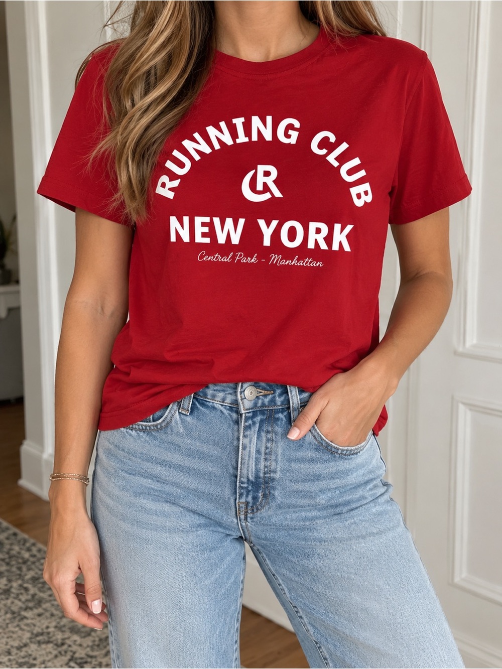 H&M Running Club New York Red Graphic T-Shirt Women’s Large 100% Cotton